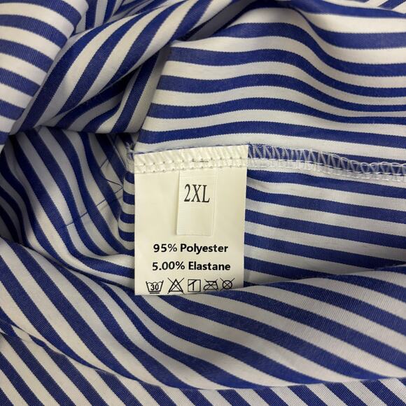 Pinstriped Blue and White Button Down Womens Shirt Blouse Plus 2XL Preppy Classy - Picture 8 of 8